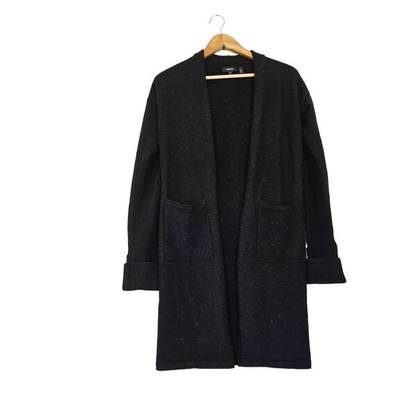 Theory Long Knit Cardigan Womens S Black Wool Blend Pockets Neutral Quiet Luxury - Picture 1 of 9